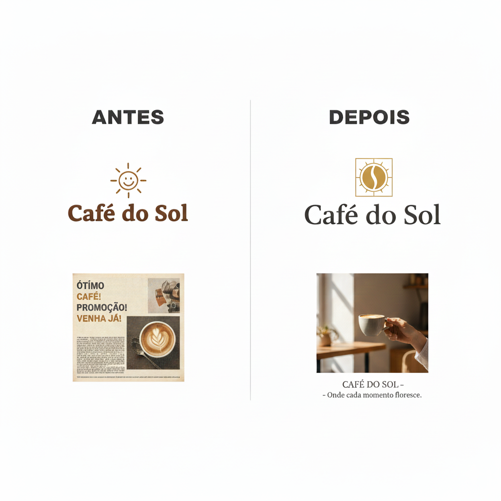 Comparativo de antes e depois de um projeto de branding