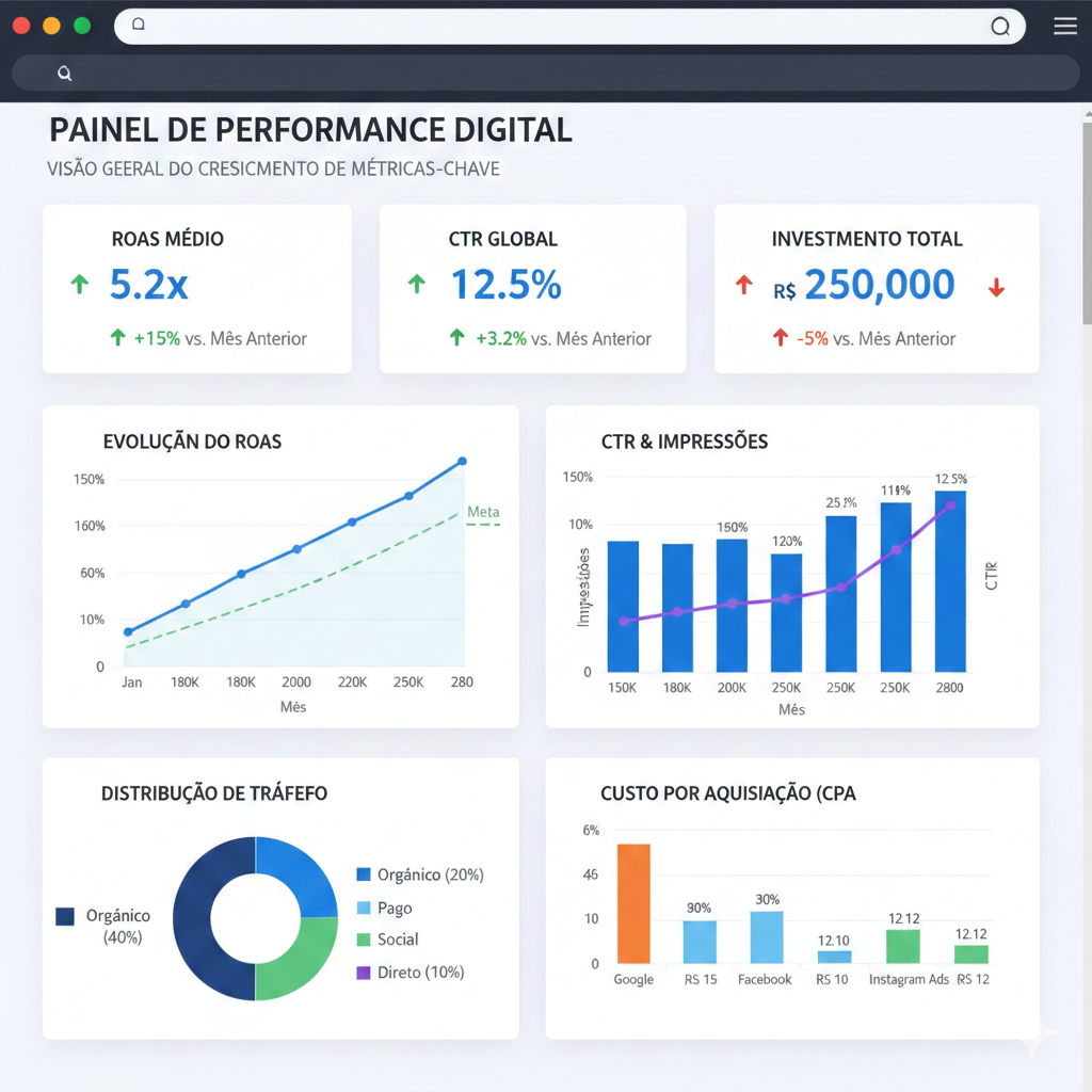 Exemplo de Dashboard com métricas de performance